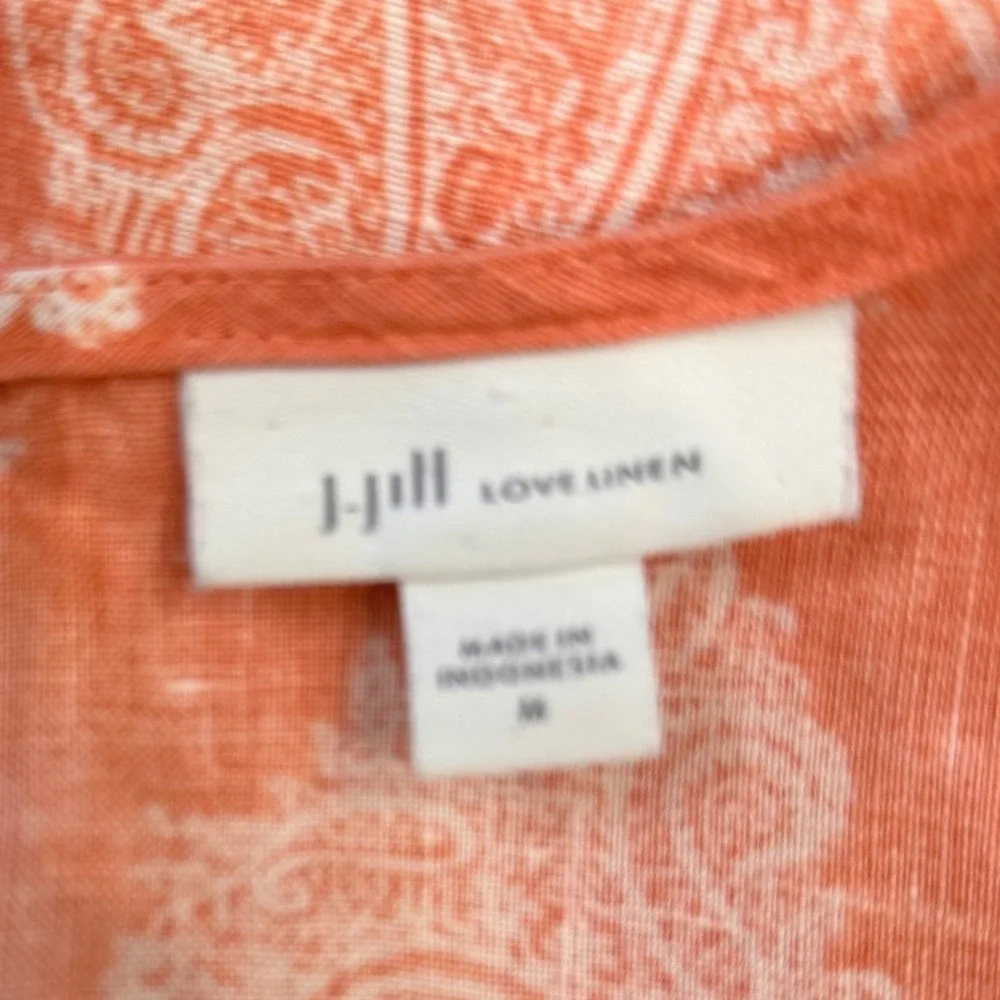 J. Jill Love Linen Coral  Paisley Sleeveless Lagenlook Coastal Maxi Dress M